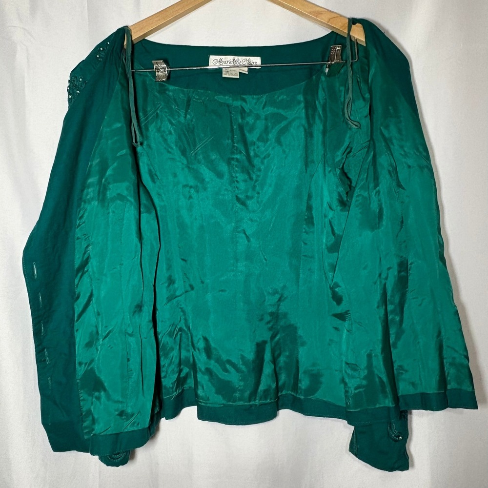Vintage Marie St Claire Emerald Green Beaded Soutache Evening Jacket Womens 12 - Picture 2 of 10